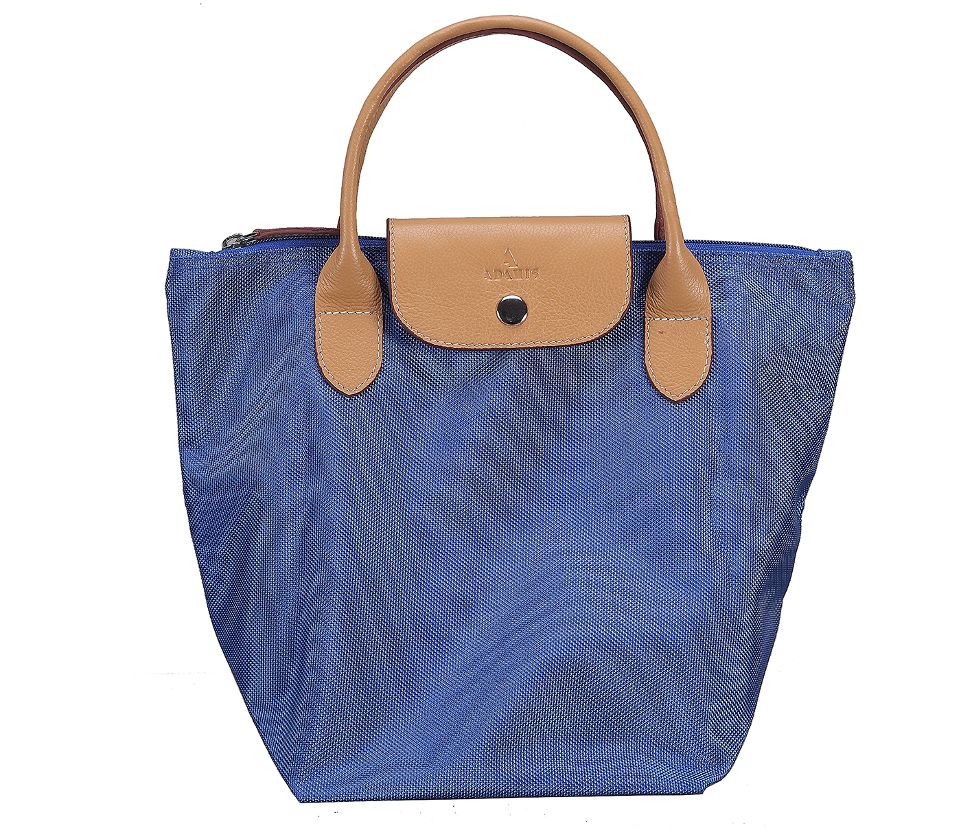 B690-Azul-Folding Tote in Tetron Material with Genuine Leather trimmings - Blue