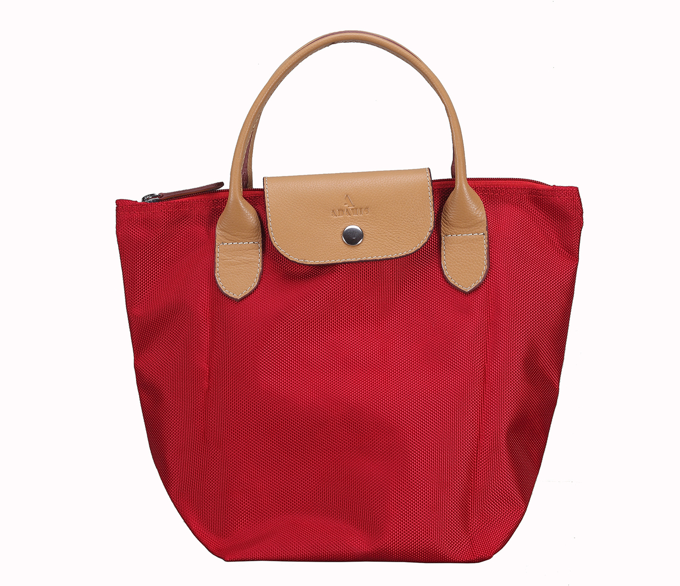 B690-Azul-Folding Tote in Tetron Material with Genuine Leather trimmings - Red