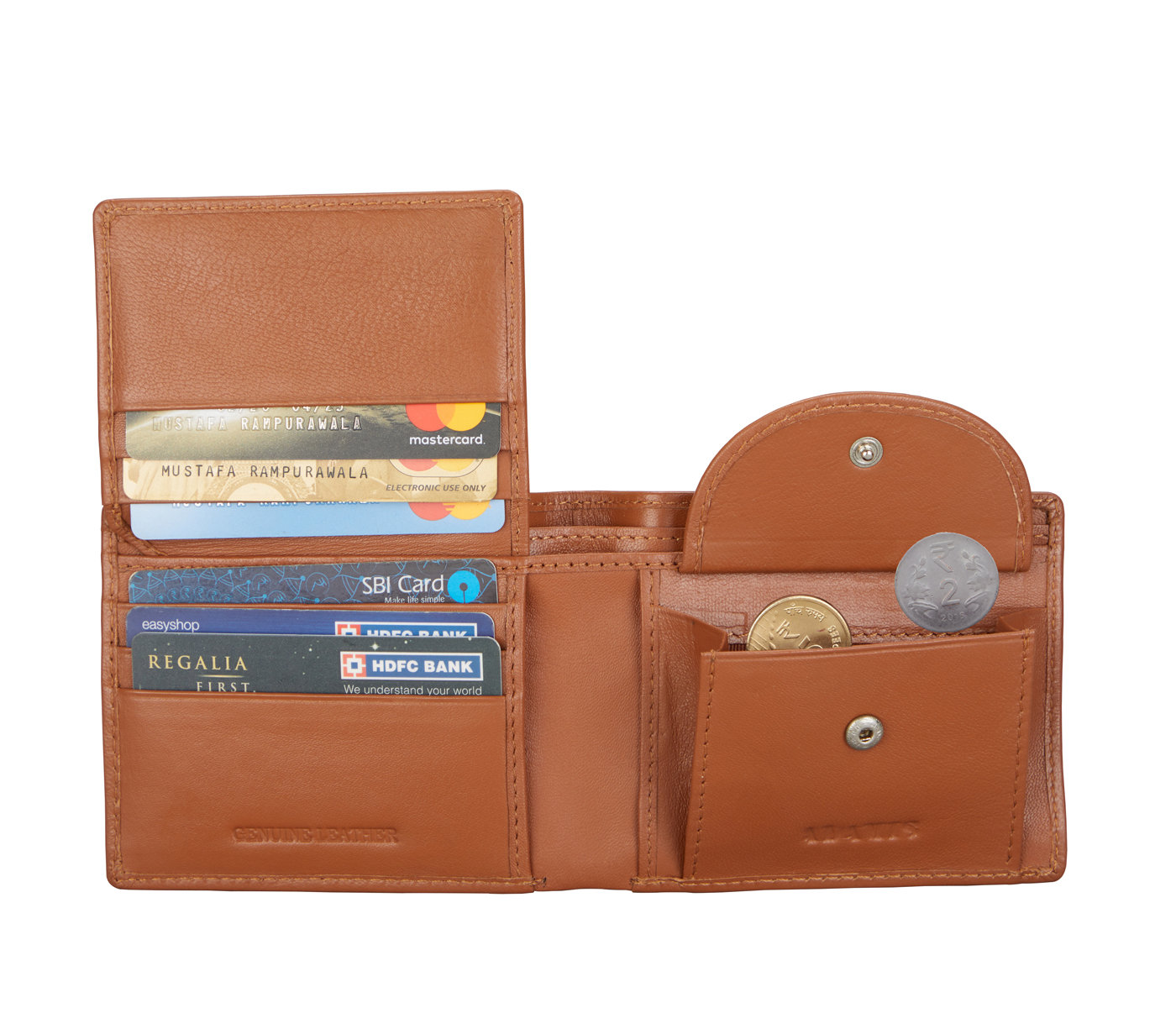 Wallet-Hudson-Men's bifold wallet with coin pocket in Genuine Leather - Tan