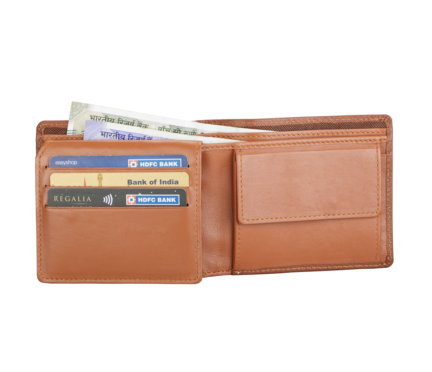 W266-Hugo-Men's bifold wallet with coin pocket in Genuine Leather - Tan