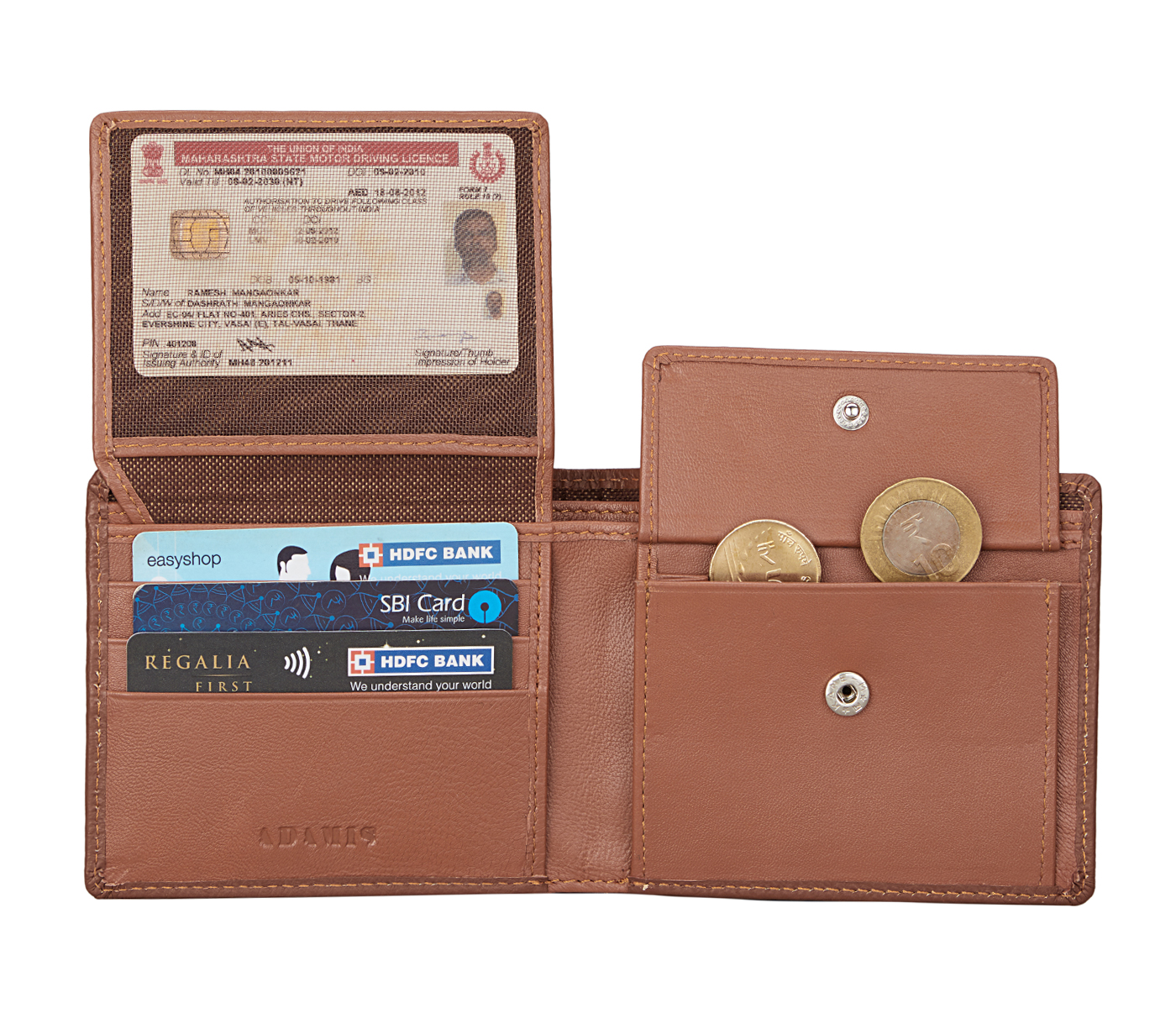 W266-Hugo-Men's bifold wallet with coin pocket in Genuine Leather - Tan
