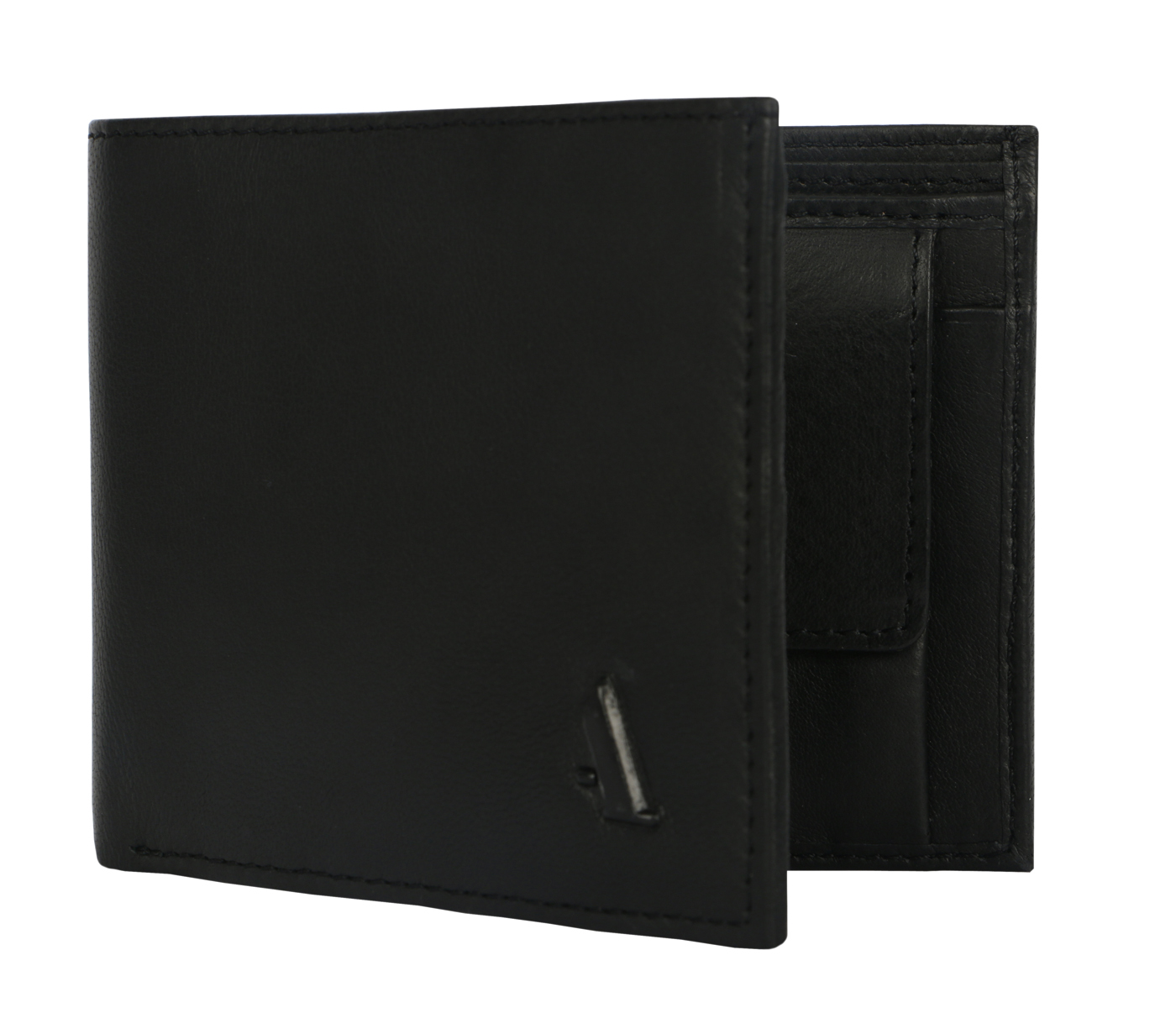 W40-Angelo-Men's bifold wallet with coin pocket in Genuine Leather - Black