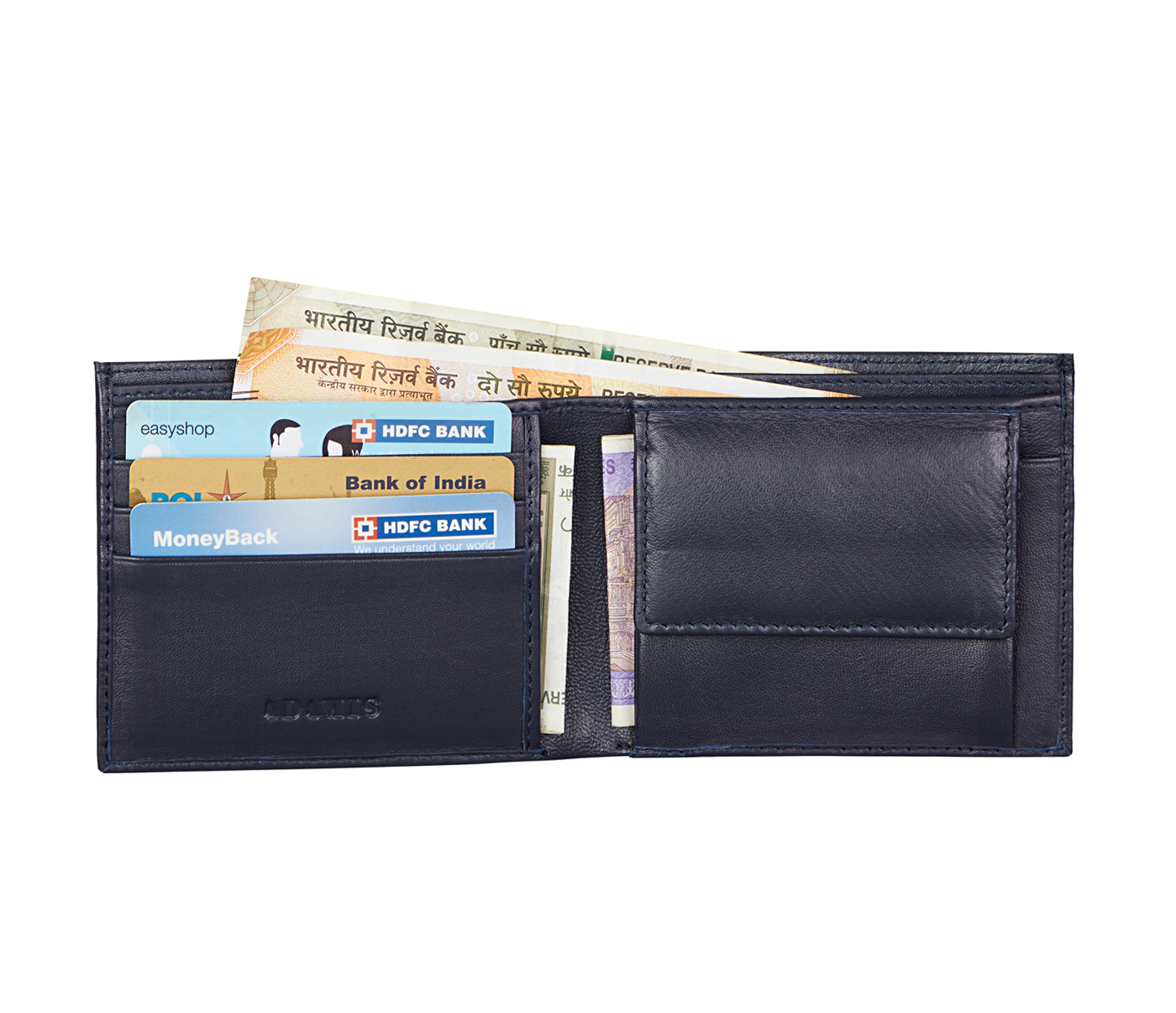 W40-Angelo-Men's bifold wallet with coin pocket in Genuine Leather - Blue