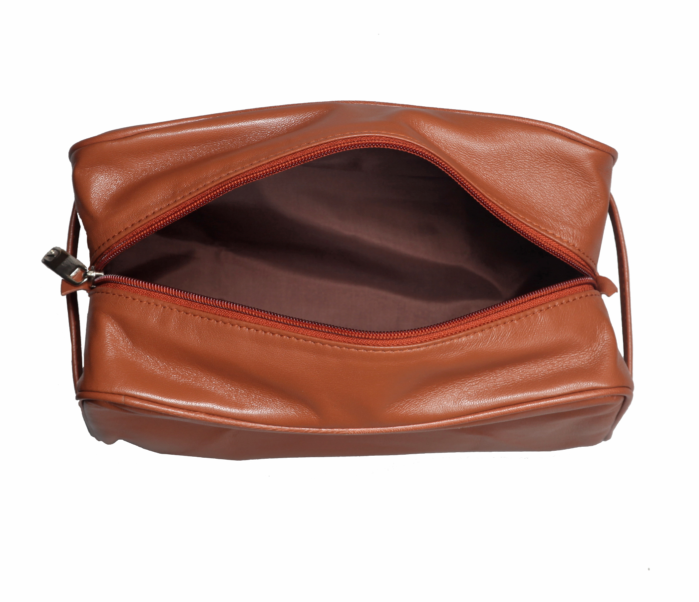Travel Essential--Unisex Wash And Toiletry Travel Pouch In Genuine Leather - Tan