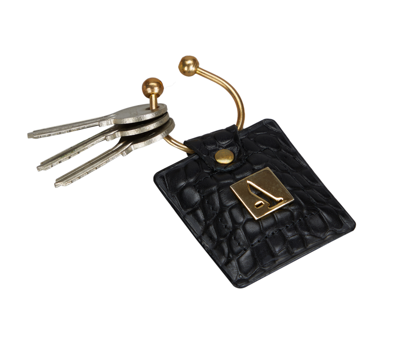 W269--Key holder with knob screw key fitting in Genuine Leather - Black