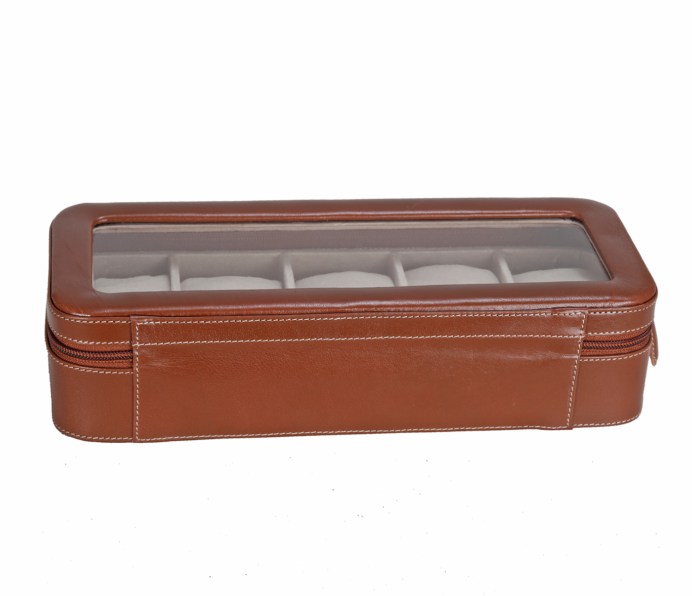 W277--Watch case to hold 5 watches in Genuine Leather - Tan
