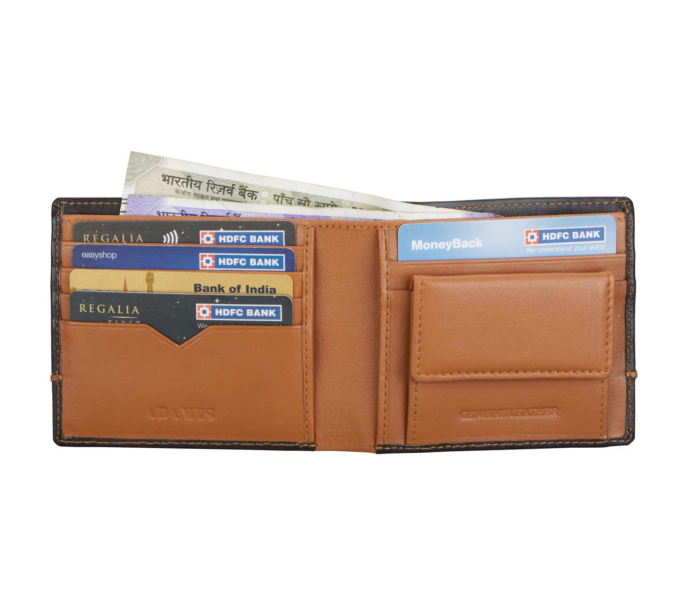 W300-Simone-Men's bifold wallet with coin pocket in Genuine Leather - Black