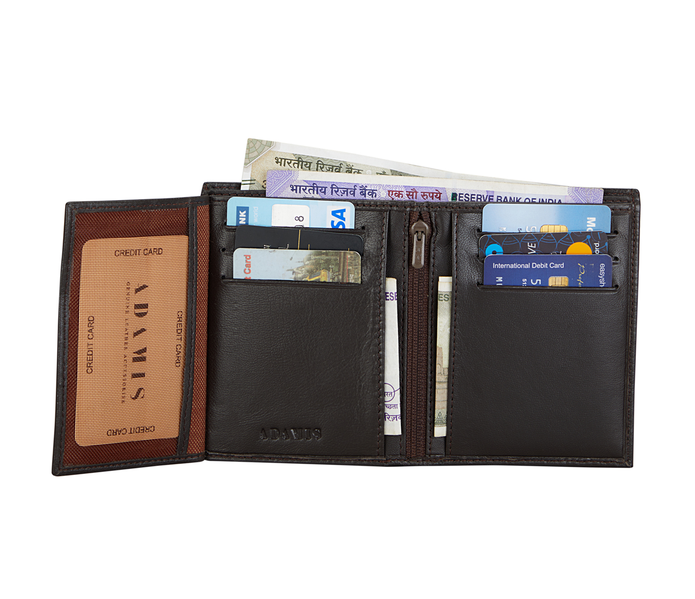 W7-Davide-Men's Bifold Wallet With Photo Id In Genuine Leather - Brown