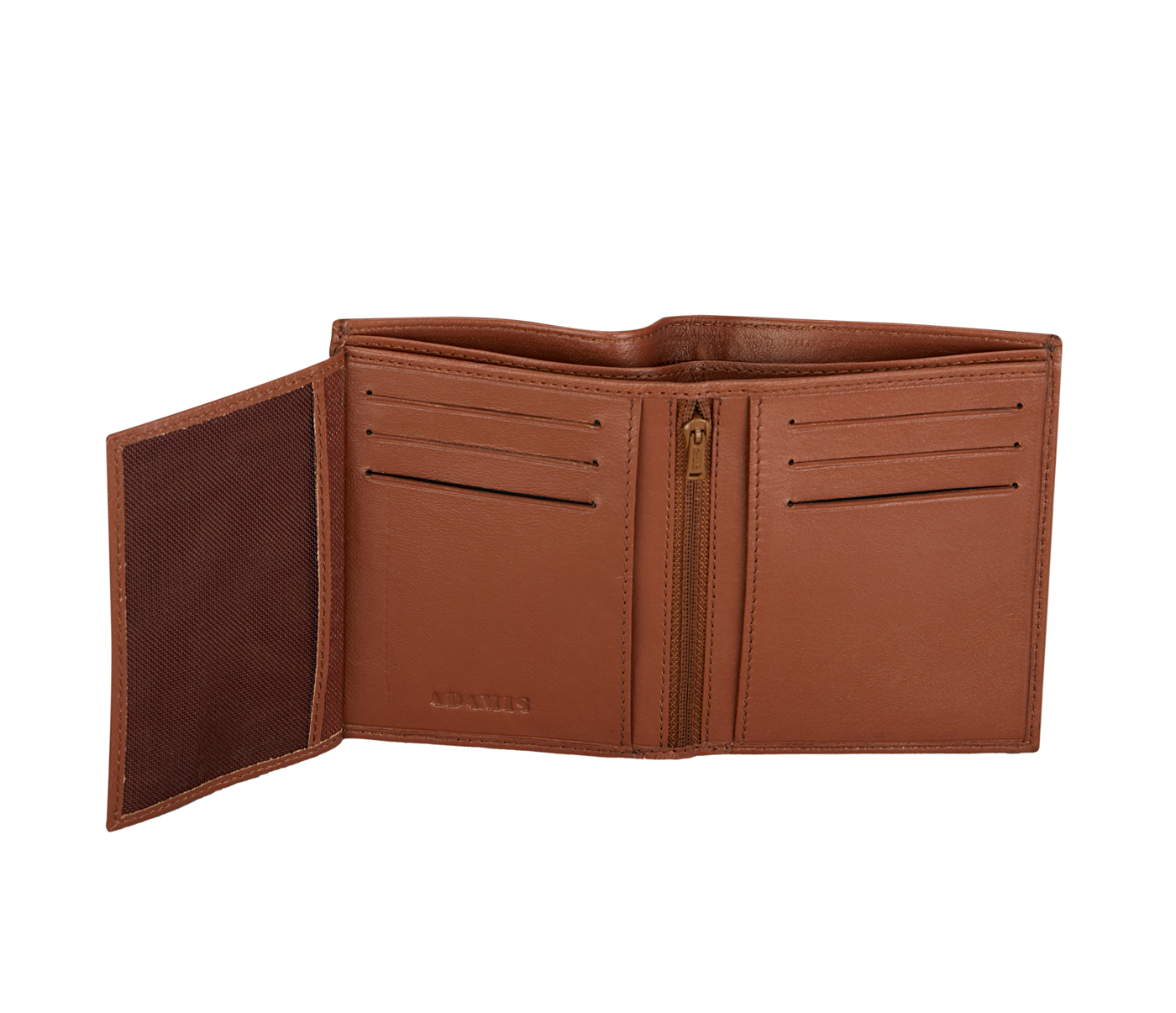 W7-Davide-Men's Bifold Wallet With Photo Id In Genuine Leather - Tan